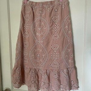 medium pink lace midi skirt